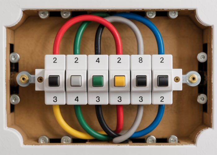 4-way light switch wiring diagram showing the connections of the traveler wires and common terminals.
