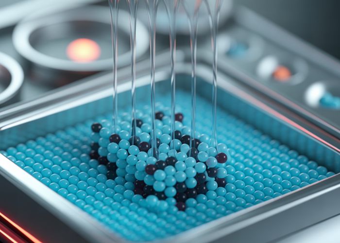 Acoustofluidic device trapping nanoparticles using sound waves
