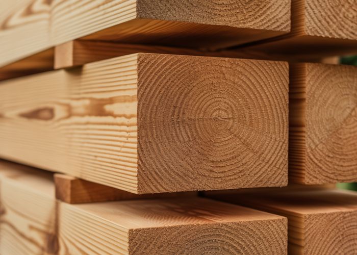 Close-up of ACQ treated wood showing grain and greenish tint, highlighting its durability.