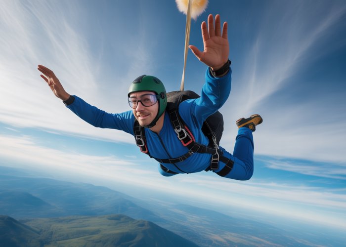 Skydiver experiencing the adrenaline rush mid-air