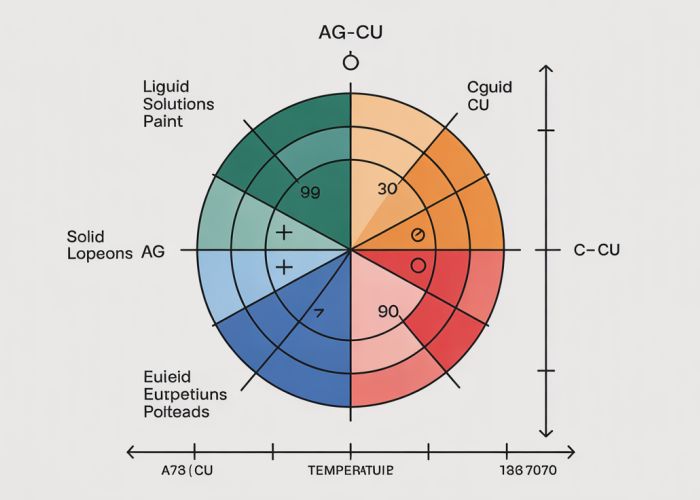 Silver-Copper (Ag-Cu) Phase Diagram illustrating the relationship between temperature, composition, and phases.