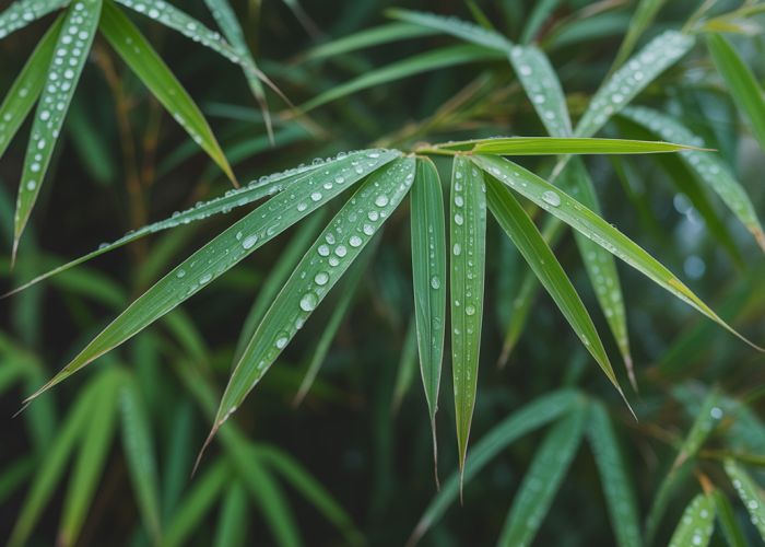 Close-up of fresh green bamboo leaves showing their natural beauty and health benefits.