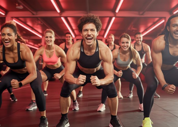 Barry's Bootcamp instructors leading a high-intensity fitness class, showcasing their energy and expertise.