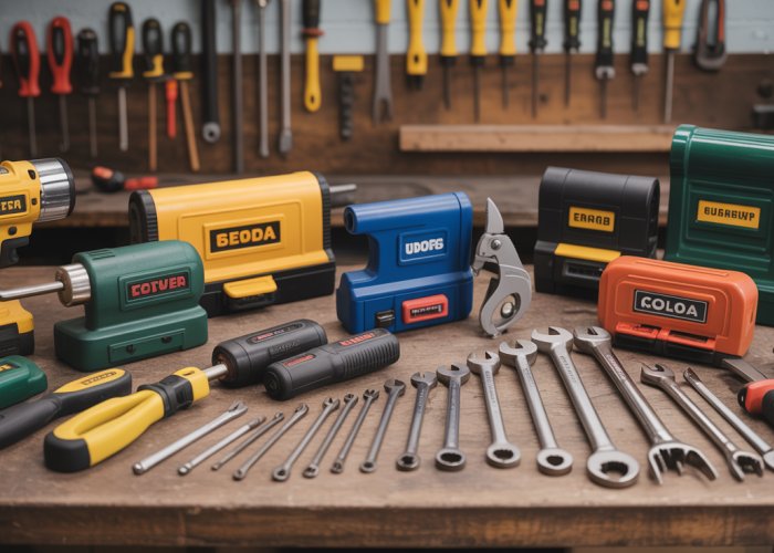 Variety of hand tools from top brands neatly arranged on a workbench