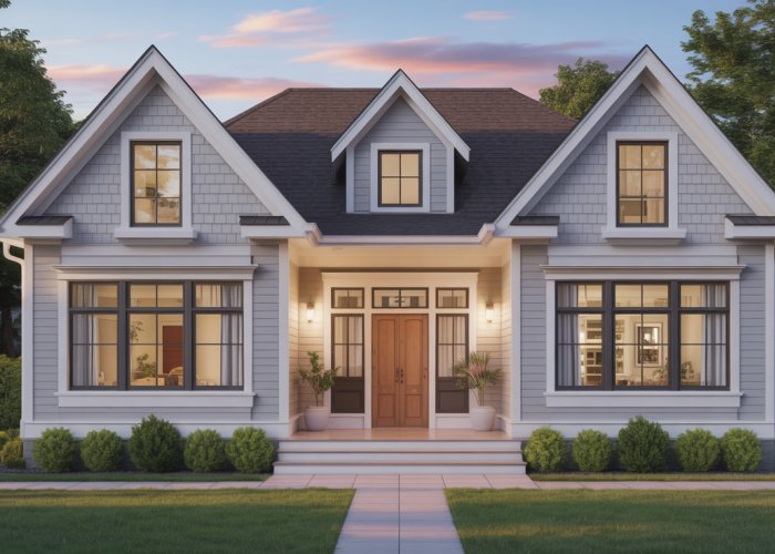 Beautiful home exterior with energy-efficient windows from top window brands.
