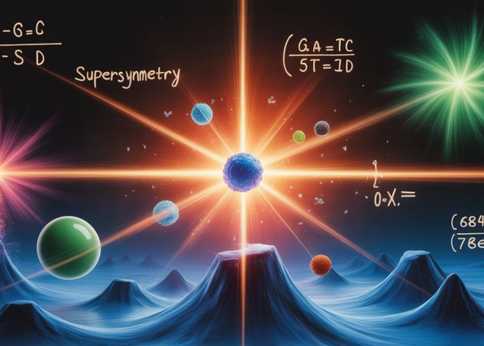 Simulation of particle collision events exploring physics Beyond the Standard Model, featuring Supersymmetry and Extra Dimensions.