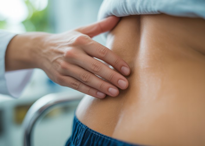 Medical professional using the Braden Scale to assess a patient's skin for pressure ulcer risk.