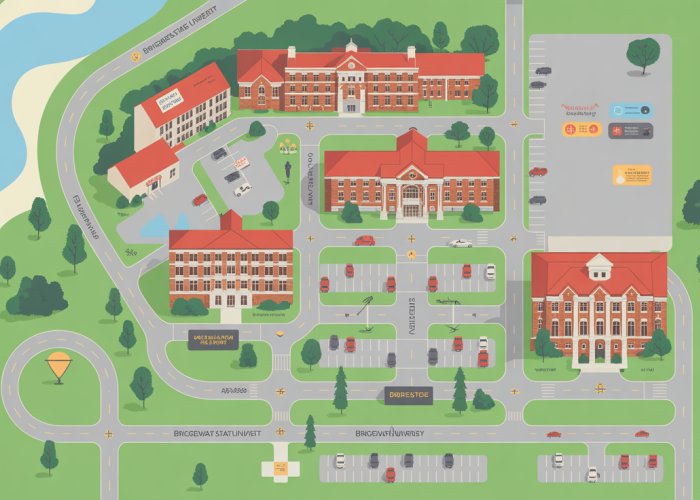 Bridgewater State University Campus Map - Showing buildings, parking, and walkways.