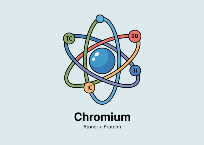 Chromium atom model showing the nucleus with 24 protons.