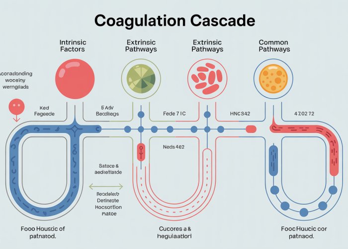 Coagulation Cascade Diagram - Intrinsic, Extrinsic, and Common Pathways, based on Pathoma