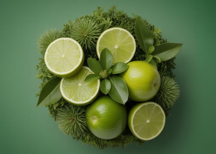 Lush green leaves and foliage, highlighting green as the complement of red.
