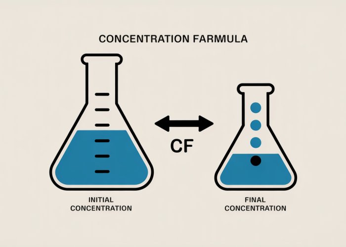 Diagram illustrating the concentration factor formula: Cf = Initial Concentration / Final Concentration.