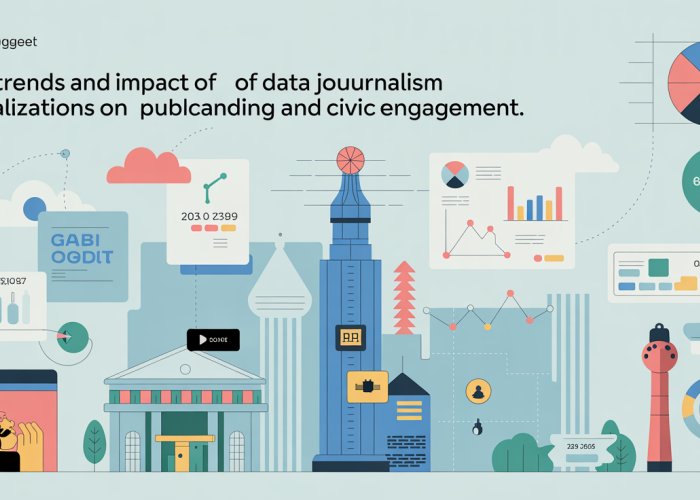 Infographic illustrating the increasing use and influence of data journalism visualizations, with key metrics and examples.