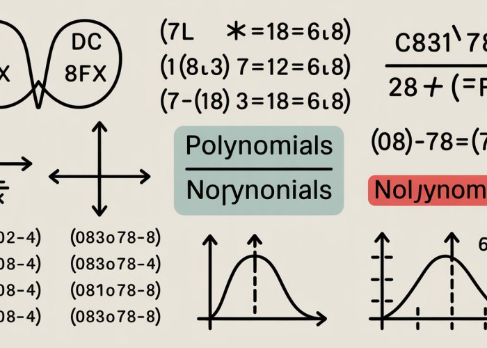 Explanation of polynomials: Visual examples of polynomial and non-polynomial expressions.