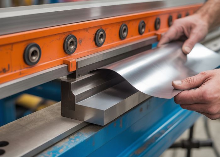 DIY bending brake bending sheet metal. Home-built metalworking tool.