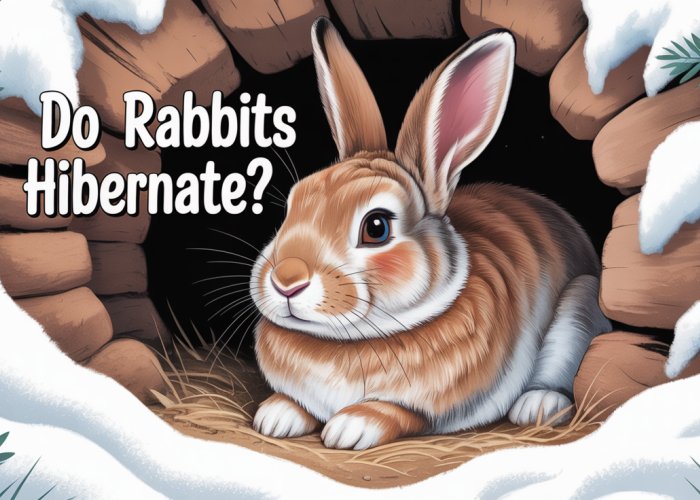 Illustration of a rabbit in a snowy burrow asking if rabbits hibernate.