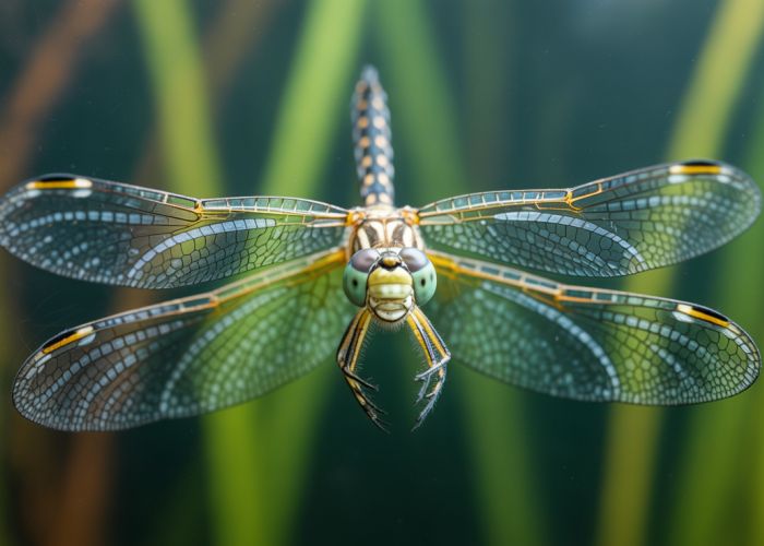 Dragonfly nymph in an aquarium, highlighting its gills and hunting adaptations.