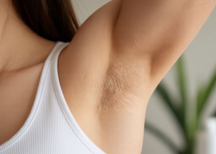 Drysol Results: Clear, dry underarm showing effective sweat control after using Drysol for hyperhidrosis.