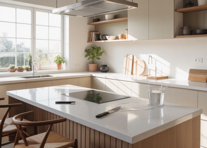 Modern kitchen with durable Dekton countertops.