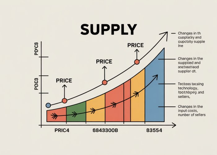 Economics supply curve diagram showing the relationship between price and quantity supplied.