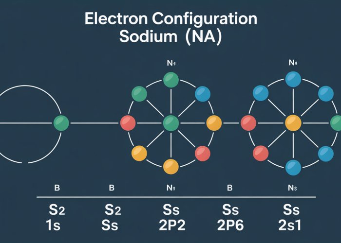Electron configuration diagram of sodium (Na) showing electron arrangement in energy levels 1s², 2s², 2p⁶, and 3s¹.