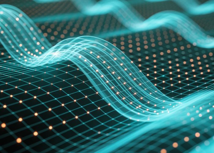 Electrons flowing through a semiconductor material, illustrating electron mobility.