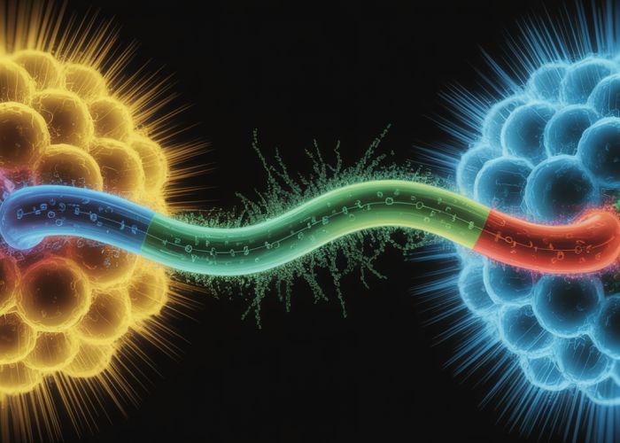 Abstract illustration depicting the process of electron transfer between molecules, showcasing energy flow and chemical bond changes.