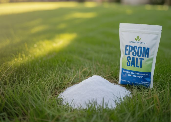 Lawn treated with Epsom salt, showing vibrant green and healthy growth