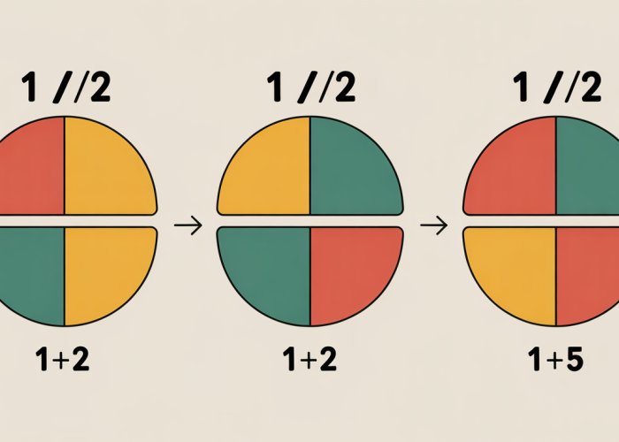 Illustration showing 1 1/2 (one and a half) represented in two different ways to demonstrate equivalent mixed fractions.