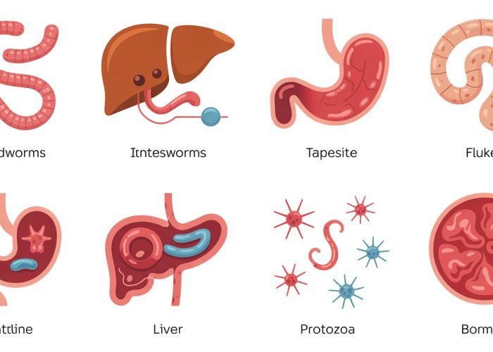 Examples of Endoparasites: Roundworm, Tapeworm, Fluke, and Protozoa