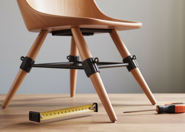 Extending the legs of a chair for increased height using a DIY kit.