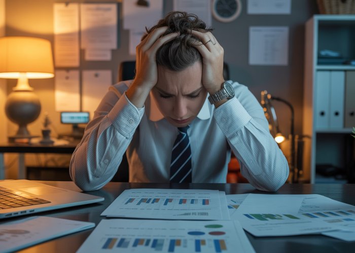 Frustrated business owner overwhelmed by fixed costs.