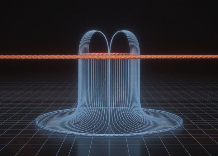 Illustration of magnetic field lines around a wire in a vacuum, representing free space permeability.