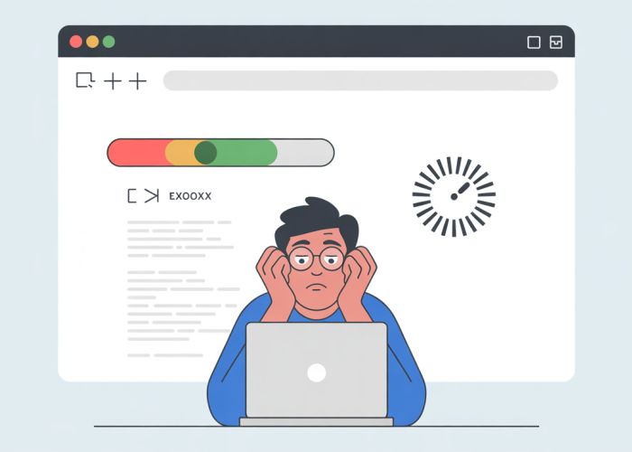 Frustrated user staring at a broken web page with a loading error, highlighting the common frustration of web loading issues.