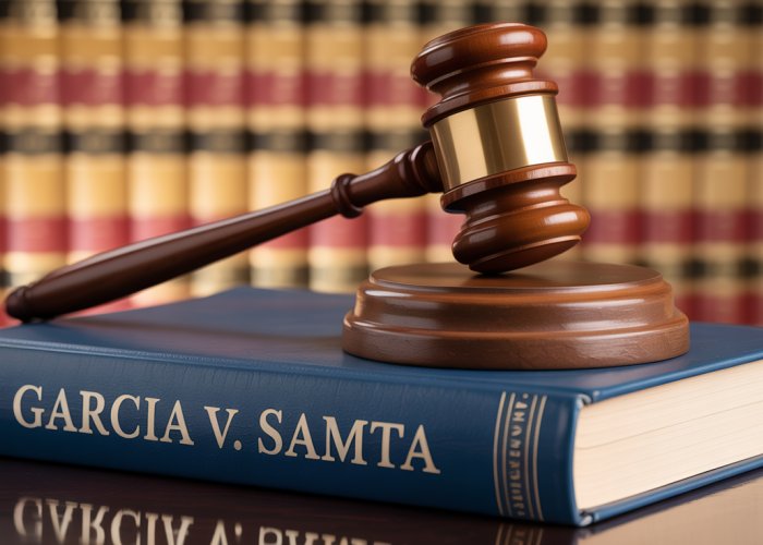 Gavel on legal textbook, referencing the case Garcia v. Samta