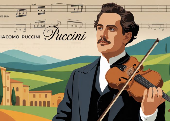 Abstract image representing Giacomo Puccini, evoking Italian opera and passion.