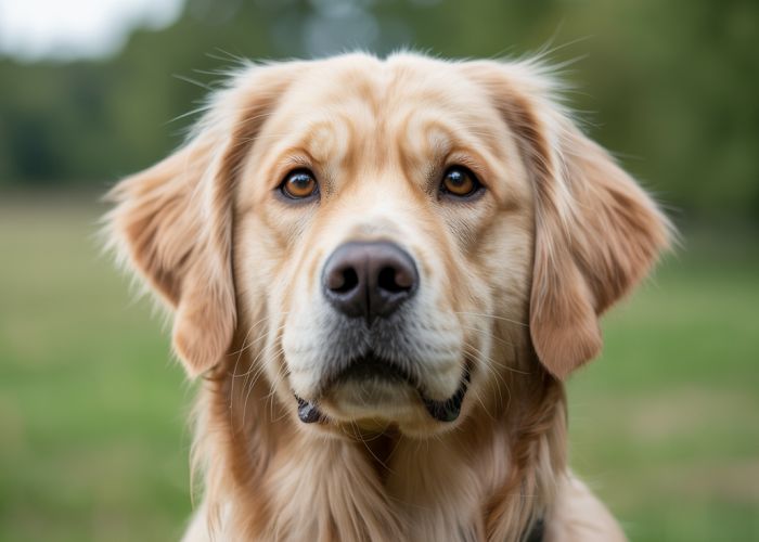 Golden Retriever, a breed of dog also known by its scientific name Canis familiaris, in a natural green setting.
