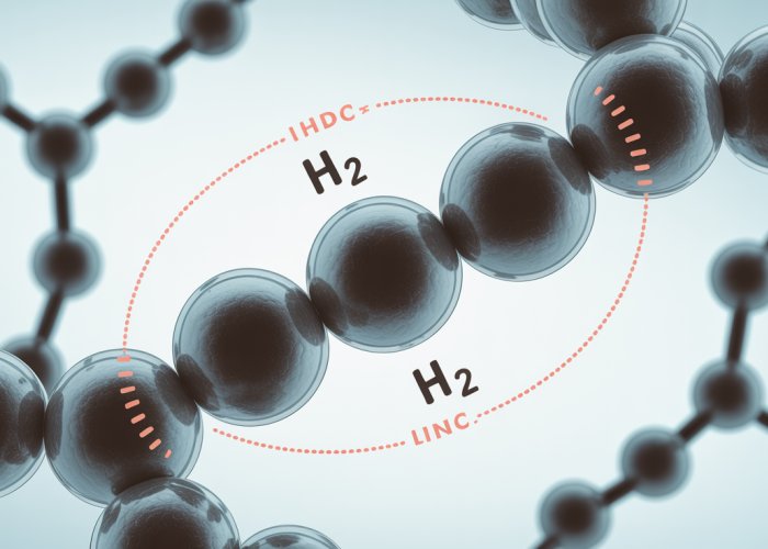 Illustration showing weak London Dispersion Forces between hydrogen molecules (H2). Temporary dipoles are indicated with dotted lines.