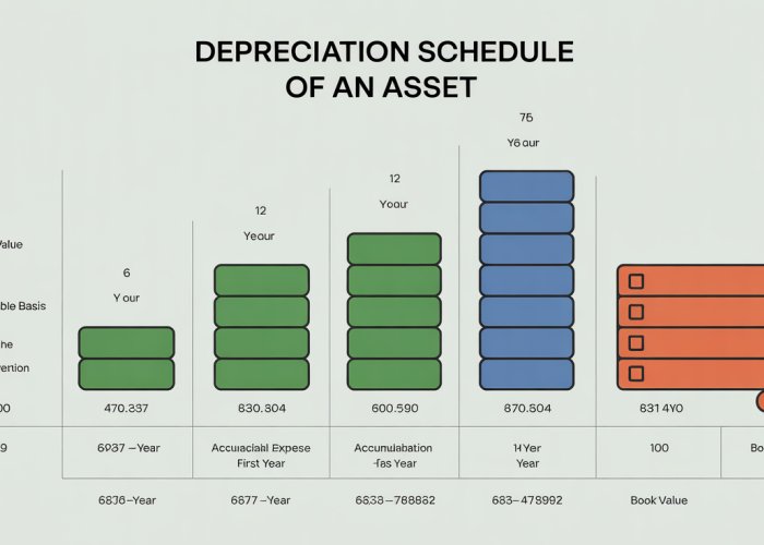 Depreciation schedule illustrating the half-year convention for calculating depreciation expense.