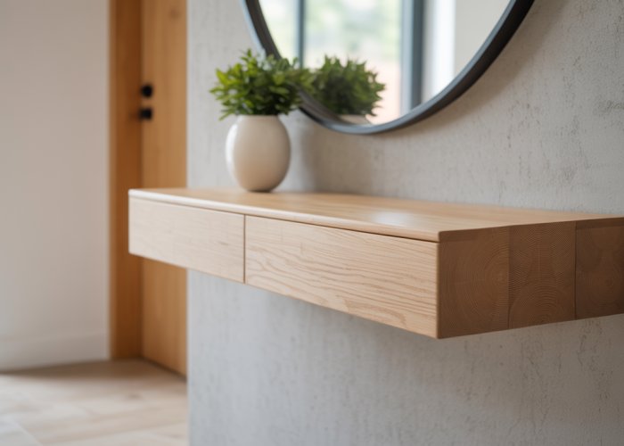 Floating console table in a modern entryway