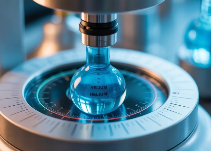 Scientific instrument measuring the density of helium gas.