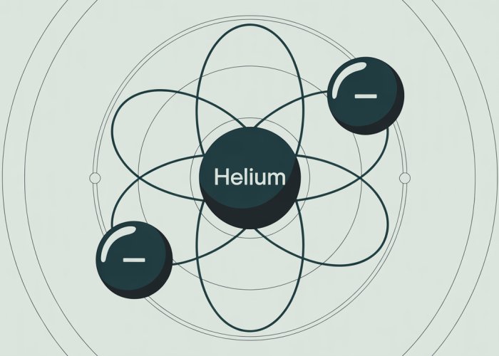Diagram of Helium atom showing two valence electrons in its outer shell.