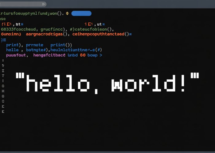 Screenshot of a computer terminal displaying 'Hello, world!' after running a Python program.