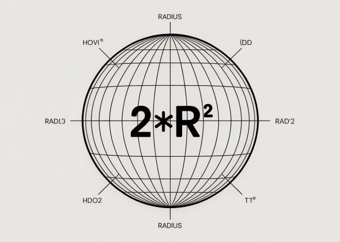Diagram illustrating the hemisphere area formula (2πr²), showing a hemisphere with its radius labeled.