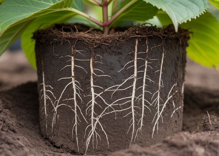 Healthy Hydrangea Root System Detailed Close-Up