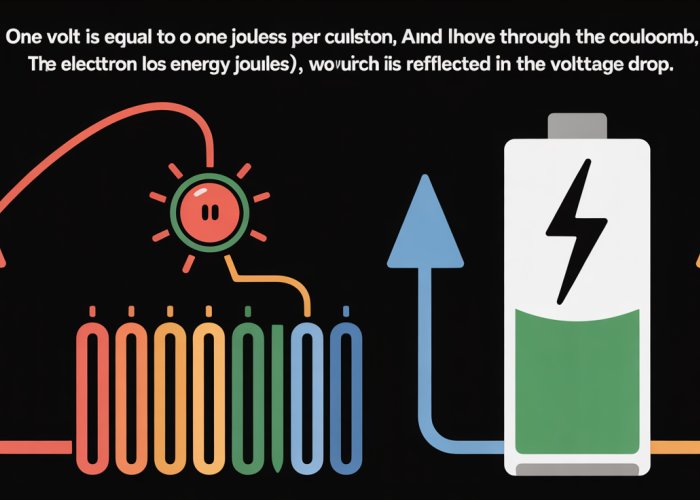 Diagram explaining the relationship between joules and volts in a simple circuit.