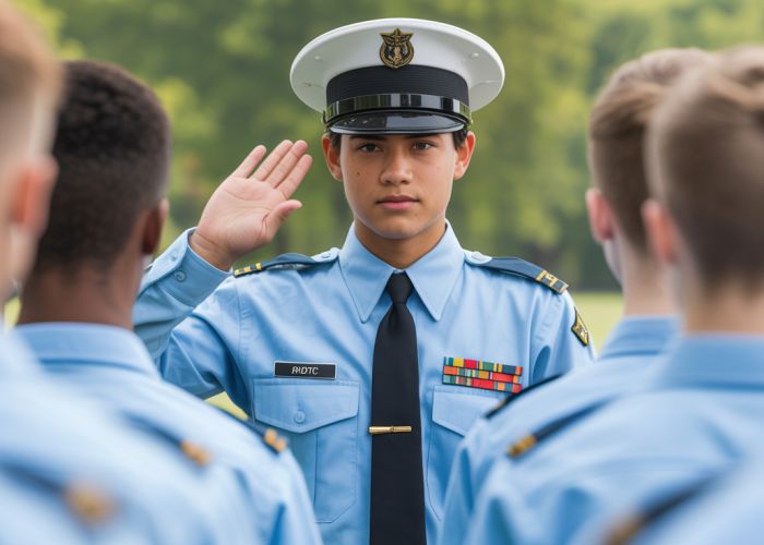 JROTC Battalion Commander leading cadets during training.