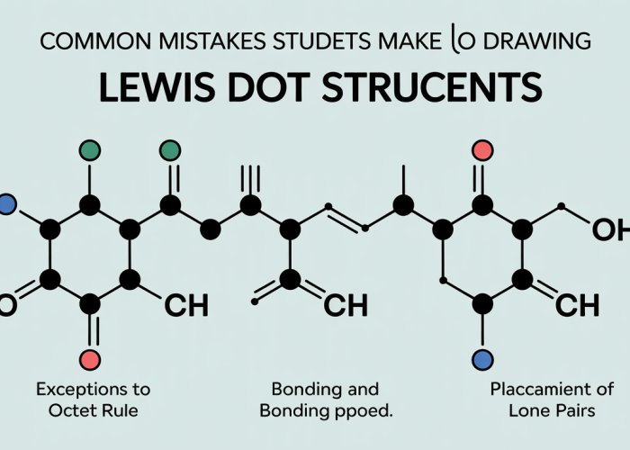 Infographic illustrating common errors in drawing Lewis dot structures, including incorrect electron counts and exceptions to the octet rule.