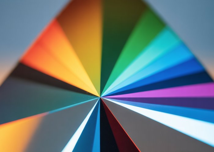 Rainbow spectrum produced by light refracting through a prism, illustrating different wavelengths of light.