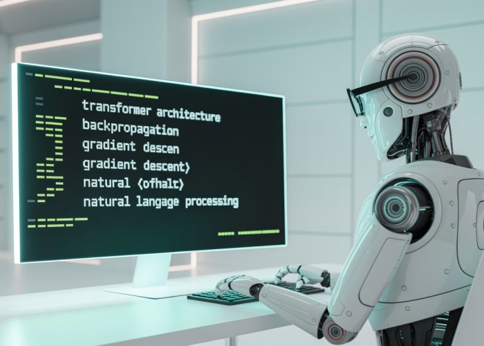 Robot coder working on an LM model R project.